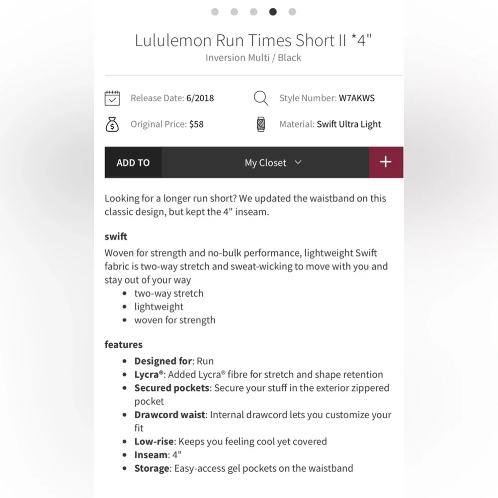 Lululemon Run Times‎ Short II 4” Inversion Multi Black size4